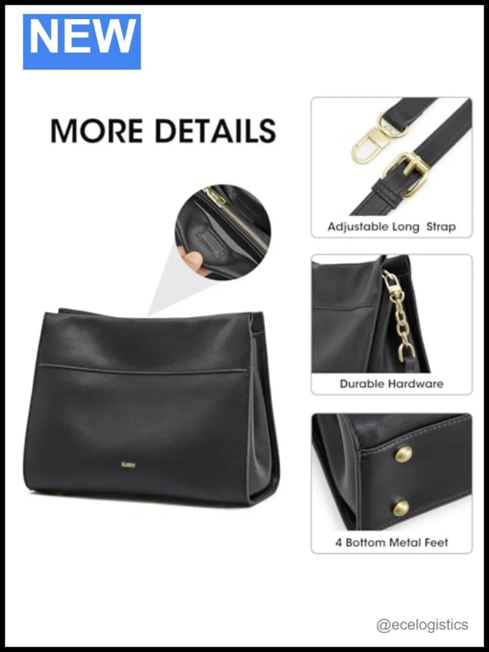 Genuine Top Layer Calfskin Leather Hobo Shoulder Bag with Crossbody Strap, 3